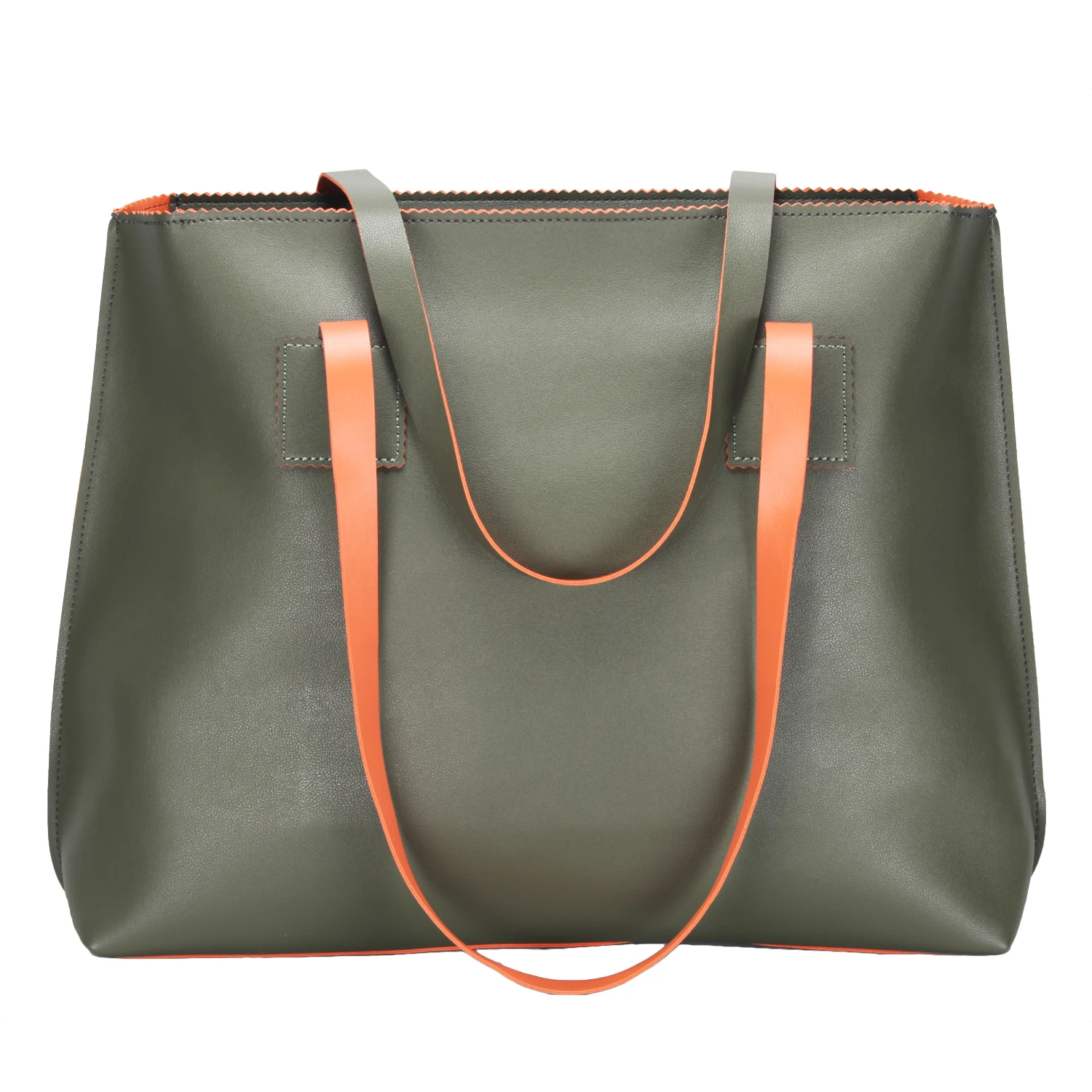 
PU Leather Bag Large Tote Bag Green Large Handbags For Women Roomy Inside in Two-tone Design 