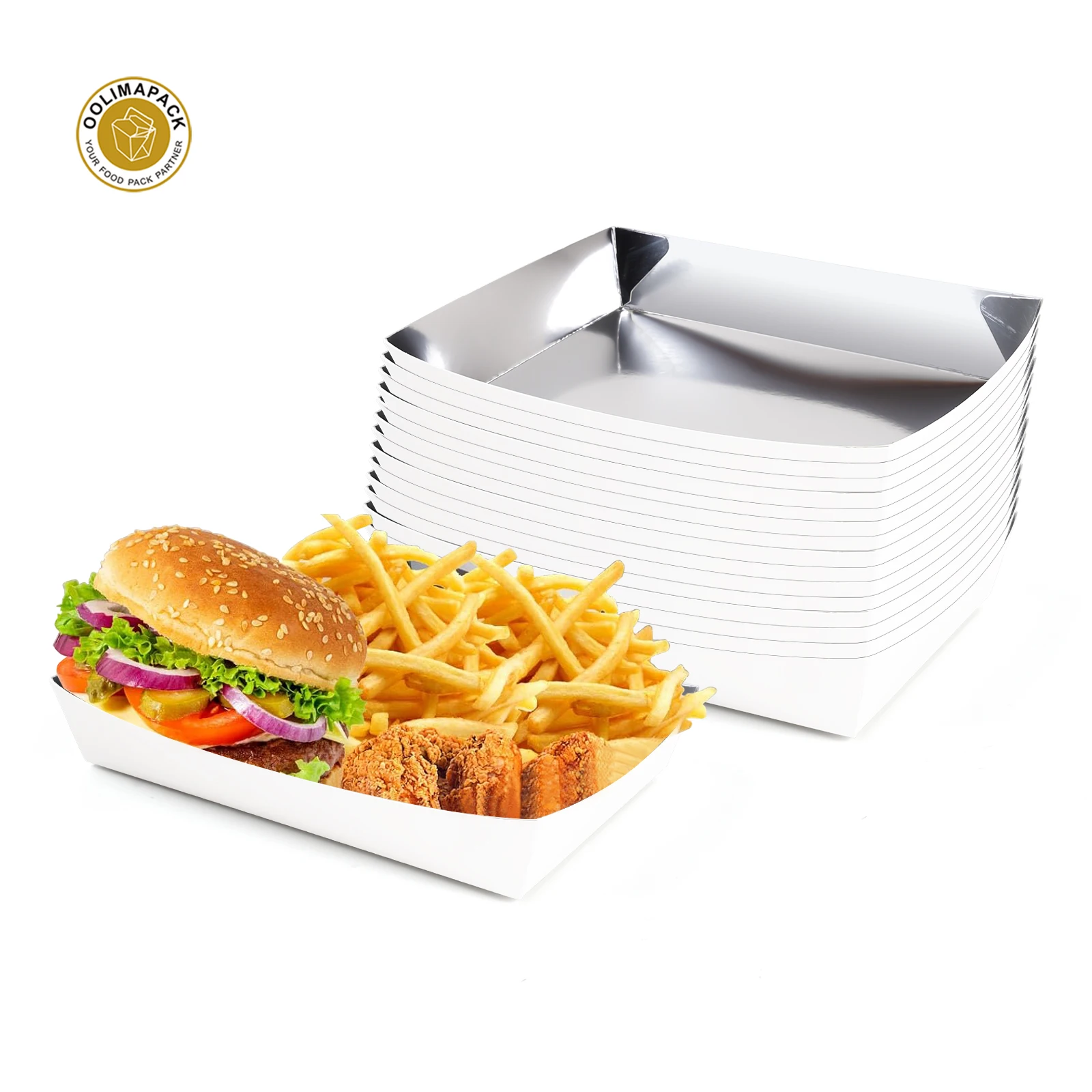 OOLIMAPACK Eco Friendly Aluminum Paper Food Tray / Aluminum Paper Burger Box Waterproof,Oil Proof And Thermal Insulation