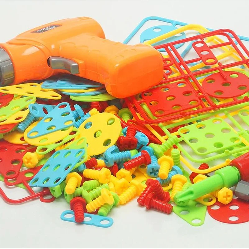 237PCS Kids Puzzle Toy DIY Electric Drill 3D Creative Mosaic Screw Puzzle Toys Assembly Tool Box Set