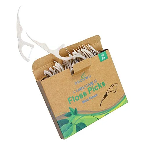 100% Biodegradable vegan toothpick handle corn starch straw eco friendly dental floss picks for cleansing
