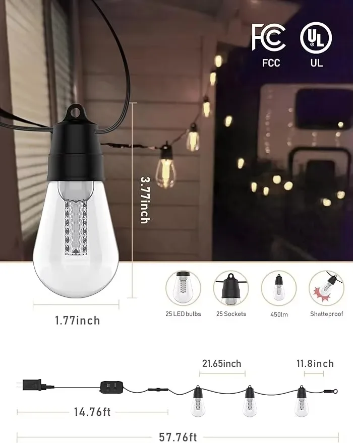 26M 13M Bluetooth Courtyard Light Application Controls 3 Modes of Outdoor Lights With Dimmer S14 Waterproof Bulb
