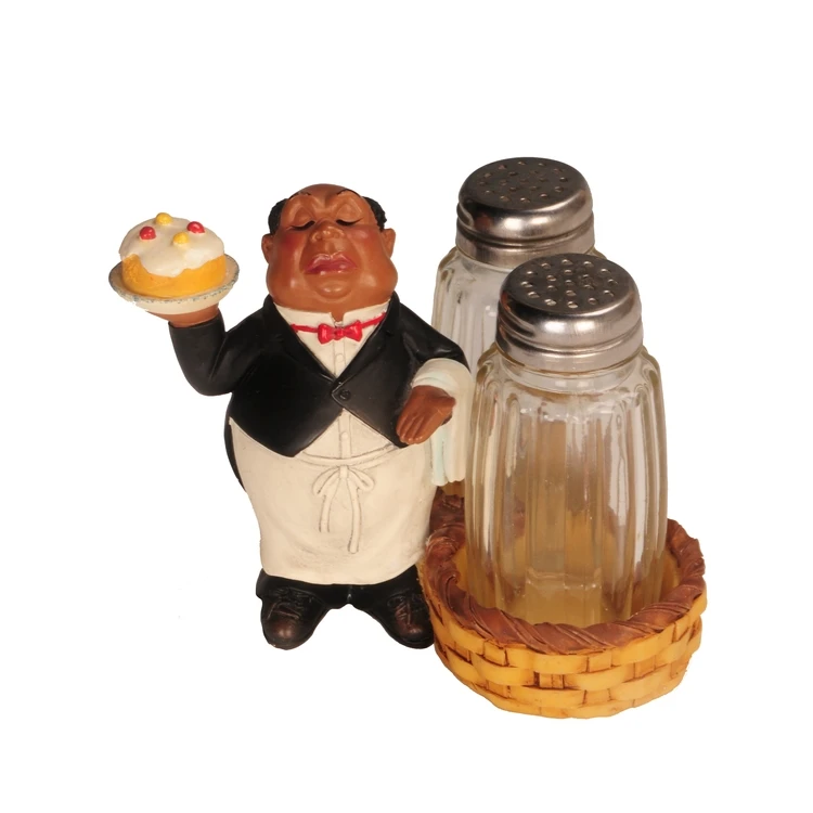
Resin polyresin blackman waiter beer with glass salt & pepper set tableware dinnerware home decoration figurine gift 
