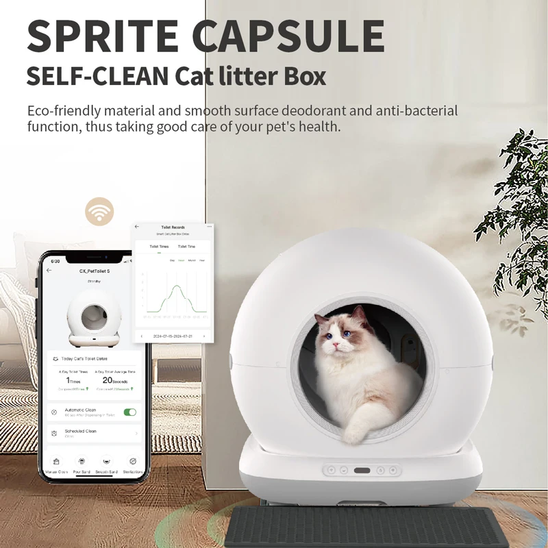 OEM Self-cleaning Cat Toilet APP Control Automatic Cat Litter Box Self Cleaning 72L Large Capacity Smart Cat Litter Box Robot