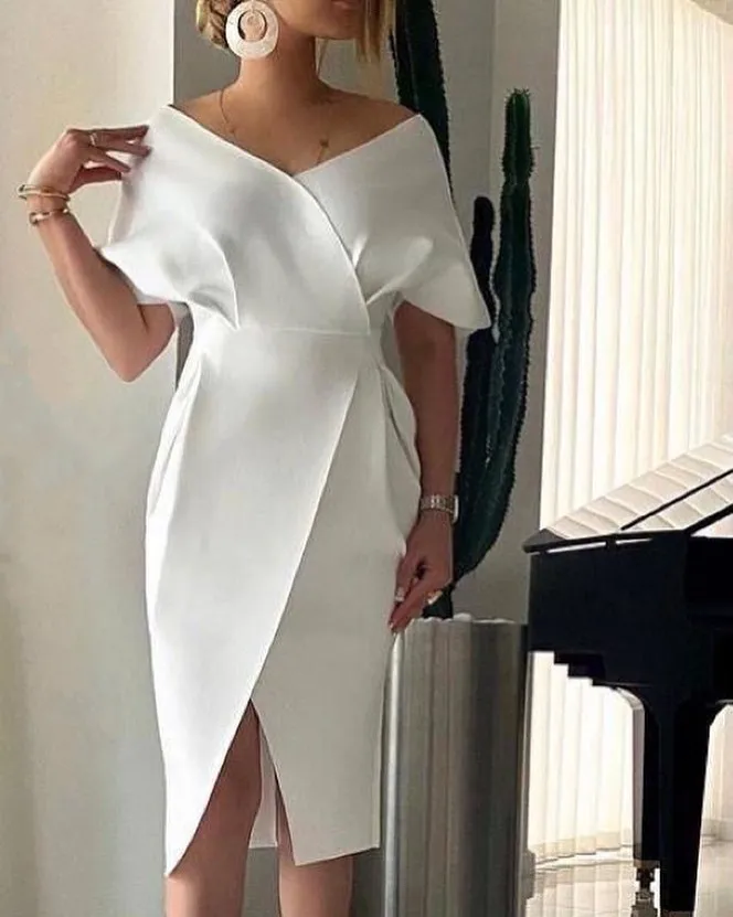 Factory Outlet Women White Skirts Elegant French Satin Fabric Dresses Slim Evening Dresses