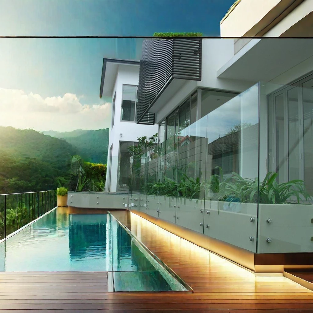 Outdoor Full Frameless Glass Railing Standoff Glass Balustrade Handrail