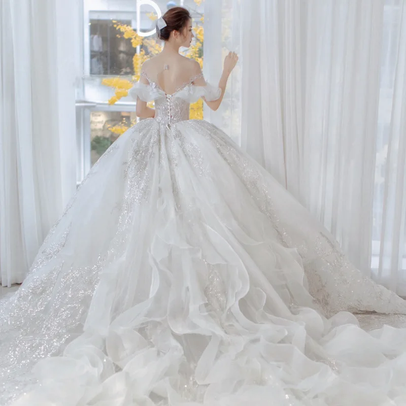 Princess Bridal Ball Gowns Plus Size Crystals Beading Wedding Dresses Vintage Ballgown Sleeveless Bridal Dress