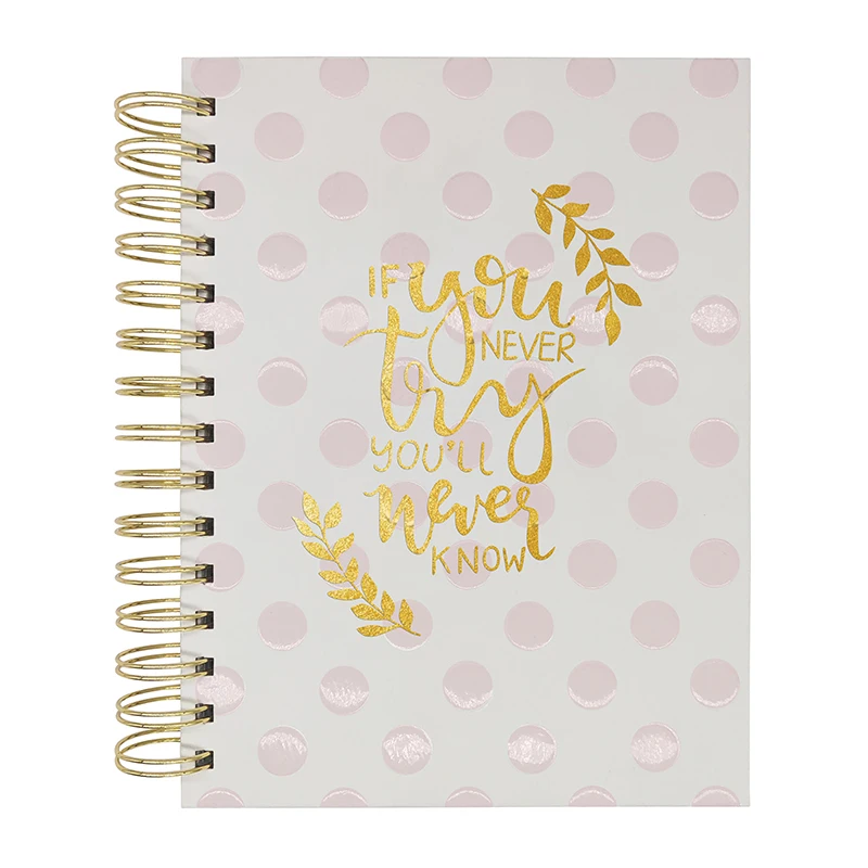 2020  Gold white Fashion wire-o colorful custom printing hard cover spiral daily agenda planner
