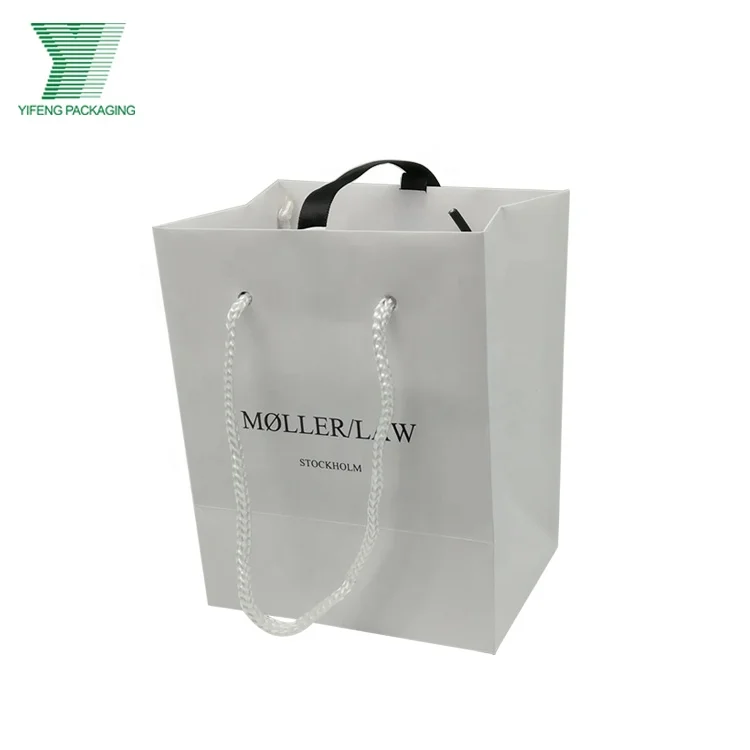 Custom white paper gift bags logo printed jewelry set packaging shopping paper bag with rope handles coated paper carrier bag