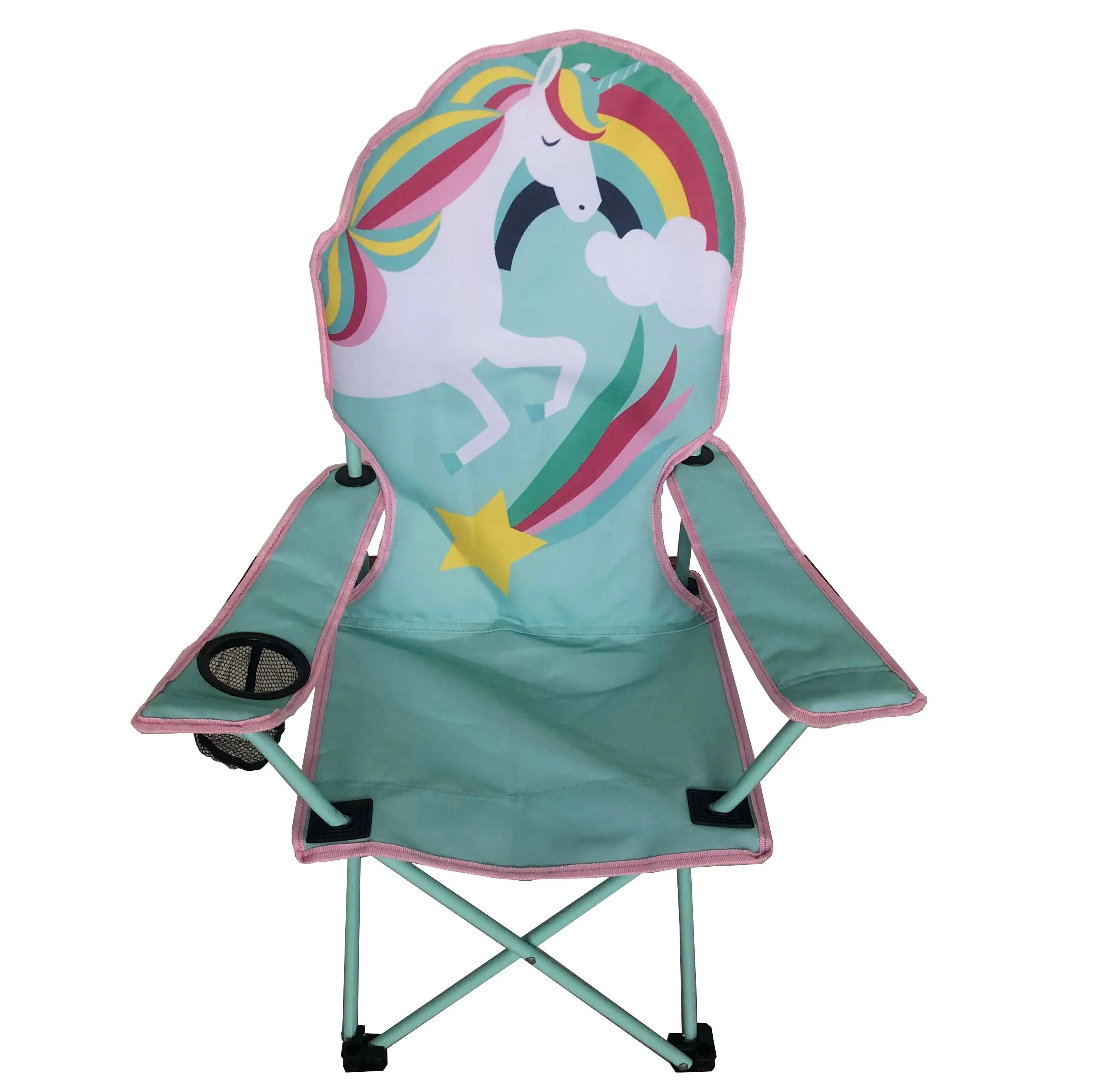 
safety fancy cartoon unihorn design shark and unicorn paint padded kids folding camping chair with armrest children stool 