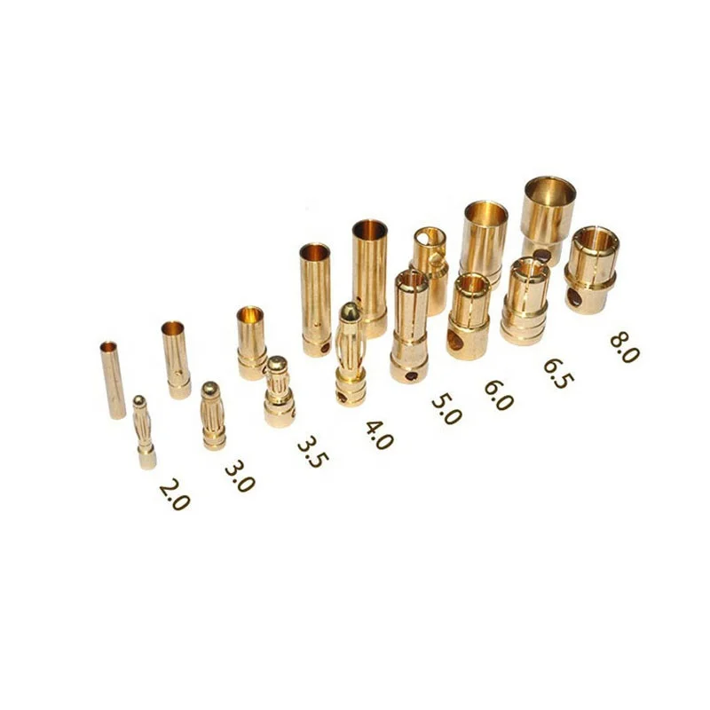 2mm 3.0mm 3.5mm 4mm 5.0mm 6mm 6.5mm 8mm Gold Bullet Banana Connector Plug