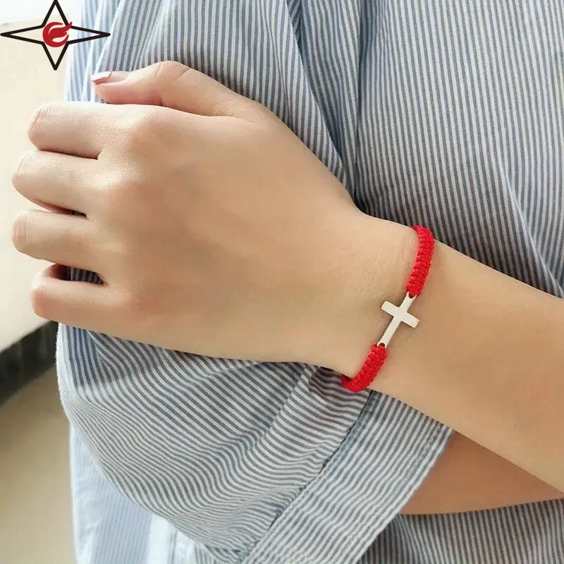 Wholesale Simple Fashion Couple Hand-Woven Gold Cross Thread Bracelets Mens Bracelet Rope Red