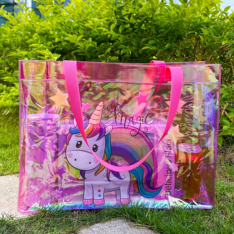 Customized Cartoon Weave handbag pattern storage organizer  FOR travel wash bag waterproof tote bag pvc shopping bag