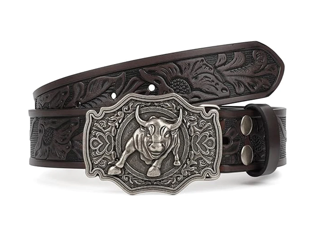 Western Vintage Genuine Leather Belt For Jeans Pants for Men Engraved Cowboy Belt