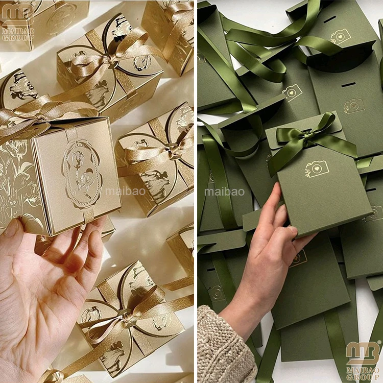 Custom Printed Blue Pink Luxury Favors Retail Paper Party Candy Box Wedding Invitation Door Gift Packaging Chocolate Paper Box