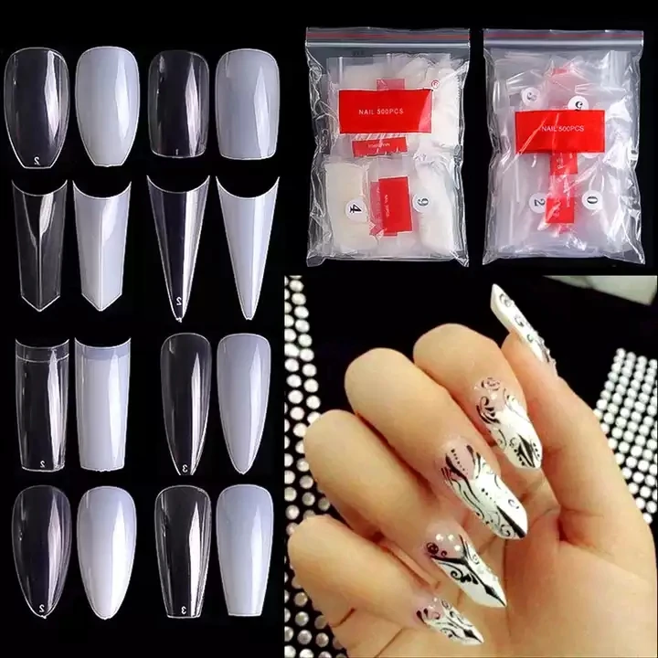 500Pcs haif Cover Press On Nail Tips Stiletto Almond Square Coffin French False Soak Off Gel Nail Extension Tips Capsule