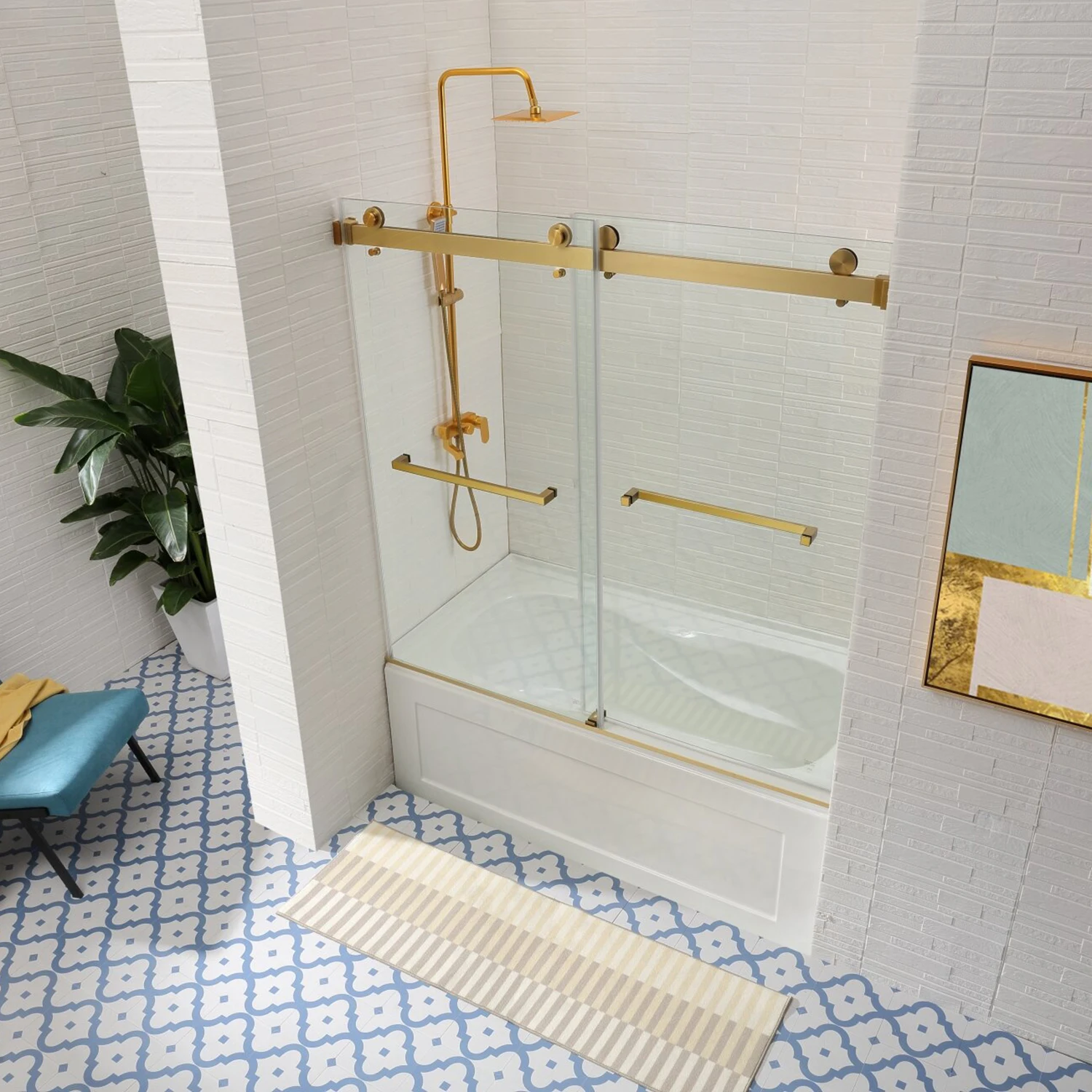 High Quality Sliding Stainless Steel Shower Screen Rail System Glass Shower Door for bath tub