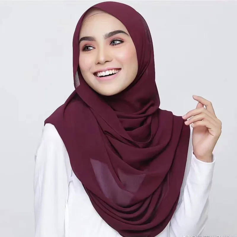 
Wholesale Plain georgette scarf thick bubble heavy chiffon borong tudung woman shawl muslim scarf hijab 