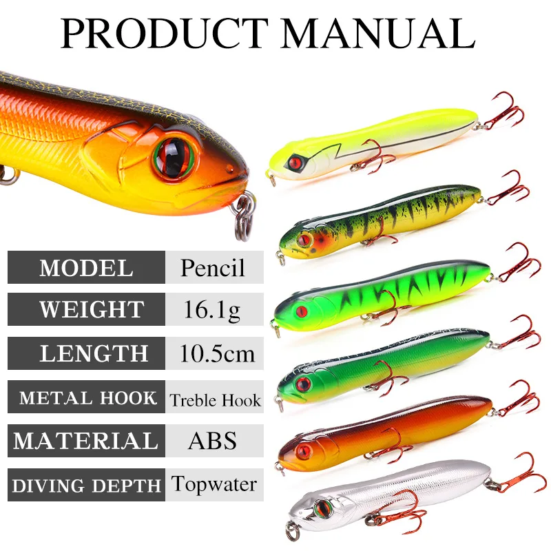 Tackle products Floating TOP Water pencil Luya lures snake head simulation hard lures 10.5cm/16g artificial fishing lures