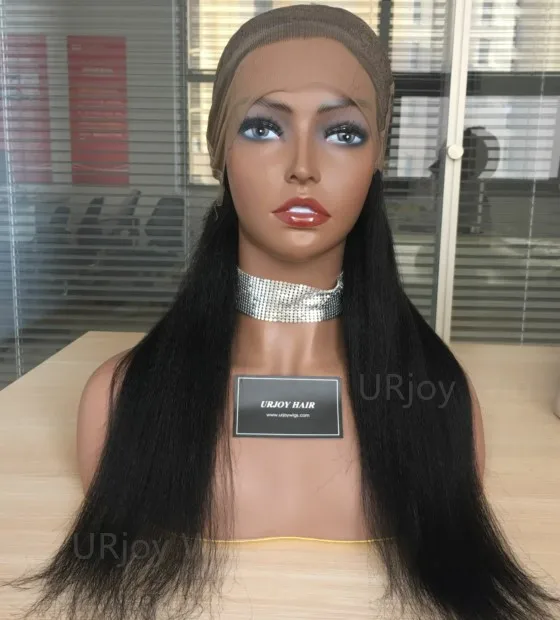 Natural Color Yaki Straight 100 Human Hair Brazilian Virgin Hair Celebrity Wigs Full Lace wig for Black Woman Free Shipping