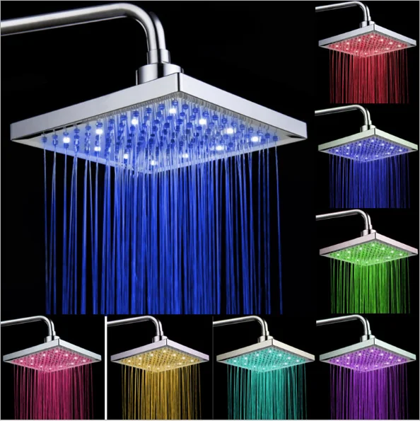 8 inch LED Color Bathroom Square Shower Head /Popular Chrome Rainfall LED Shower Head