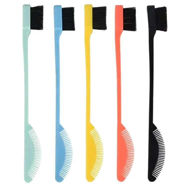 Beauty Plastic Double Sided Dual Edge Control Hair Brush With Fan-Shaped Comb Eyebrow Brush Hair Grooming Styling Edge Brush