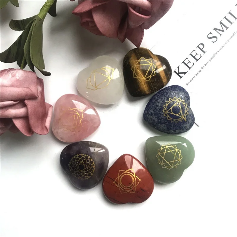 Natural Seven Chakra Heart Stone 7 Colors Set Yoga Chakras Reiki Healing Crystal Stones Polished Lucky Gift