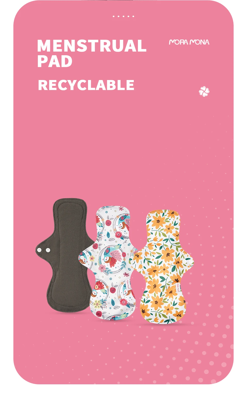 Moramona bamboo inner winged cloth Menstrual Pads Washable Reusable Feminine Women Sanitary Napkin pads