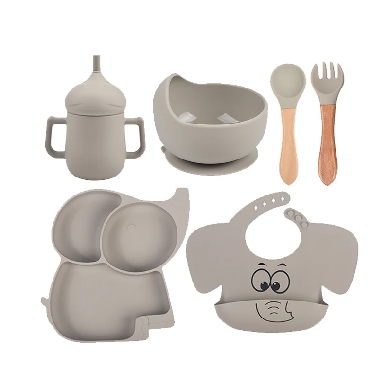 baby bibs silicone kids drinking cup elephant animal design mix color siliconca plate bowl silicone baby feeding set