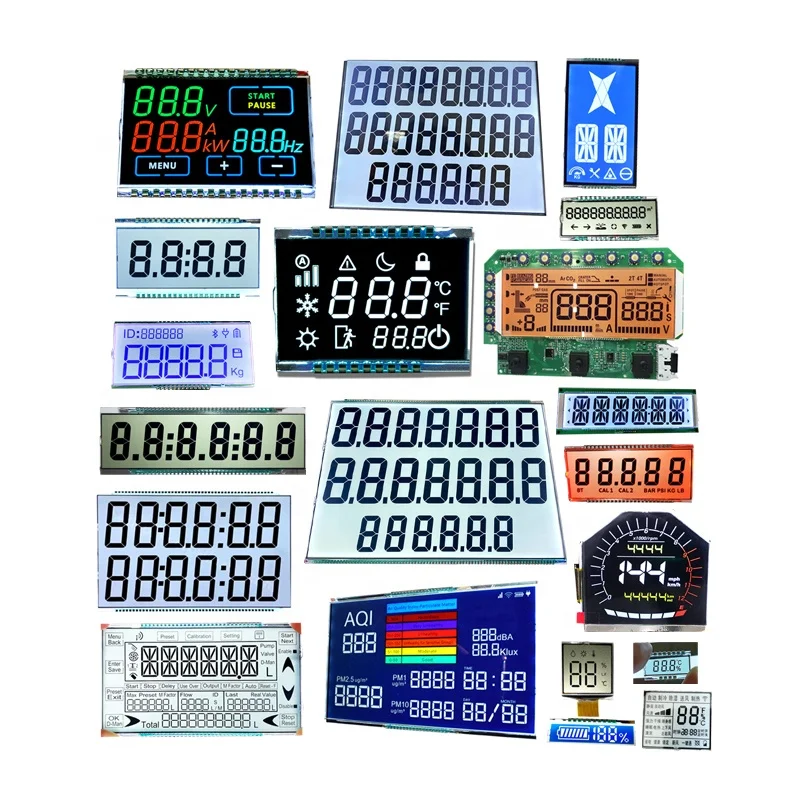 Black Characters Gray Background 14 7 Segments Screen Factory Custom Monochrome Segment LCD Display TN Energy Meter LCD