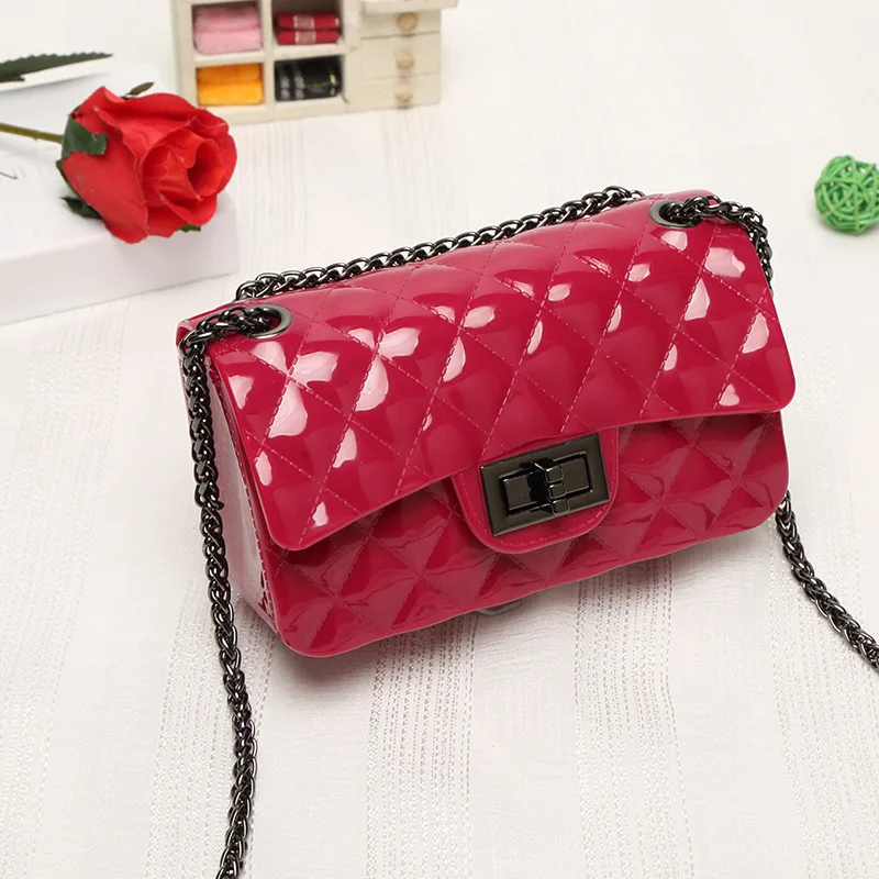 Guangzhou Wholesale Fashion Geometric Chain Bags For Ladies,Multi Coloured Pink PVC Jelly Bags For Women