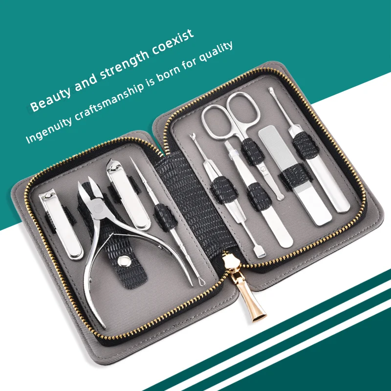 9-piece set of Stainless Steel Nail Manicure Set and pedicure knife nail clippers set of portable beauty clippers gift tool
