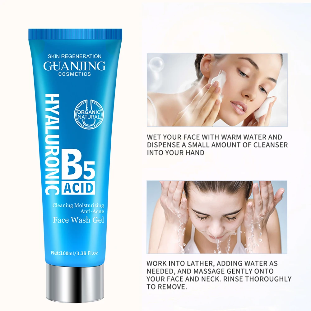 GUANJING Daily Care Cleaning Moisturizing Face Wash Gel 100ml Skin Anti-ance Hyaluronic Acid Cleanser