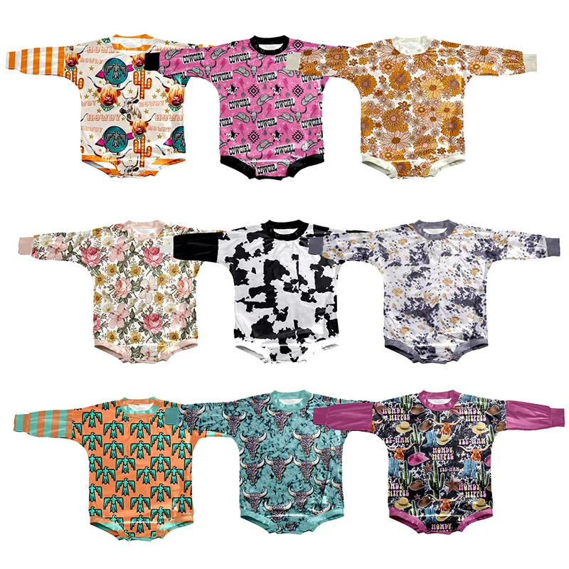 Black And White Cowhide Print Girl Leotard Soft Fabric Newborn Baby Loose Style Romper Western Kids Clothing