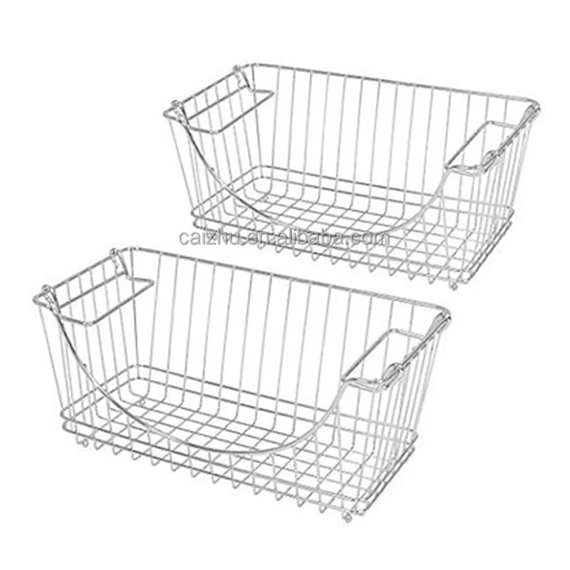 High Quality Chrome Metal Wire Organizer for Home Kitchen Stackable Storage Basket Bin for Food and Vegetable for Pantry Use