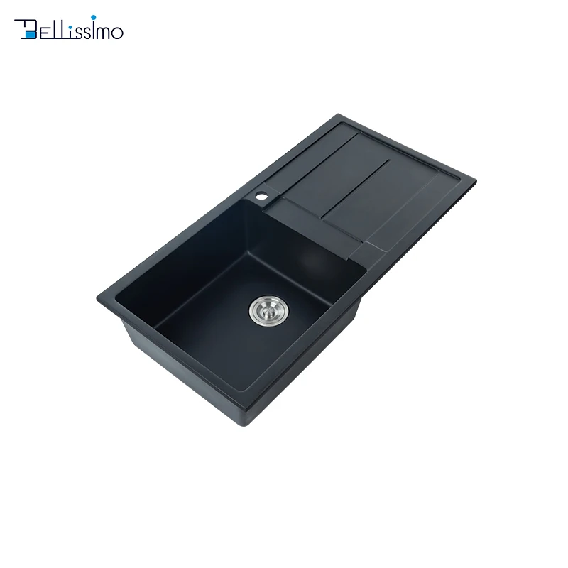 
LS-CD02 1000*500*220 Modern Design High Performance Composite Black Granite Resin Square Kitchen Sink 