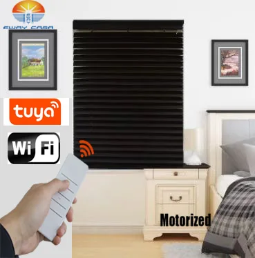 Electric WiFi  Motorized Venetian  Wooden Blinds Modern Blackout  Curtain Faux Wood Blinds  Tuya Smart Home No. MR_WB_HT