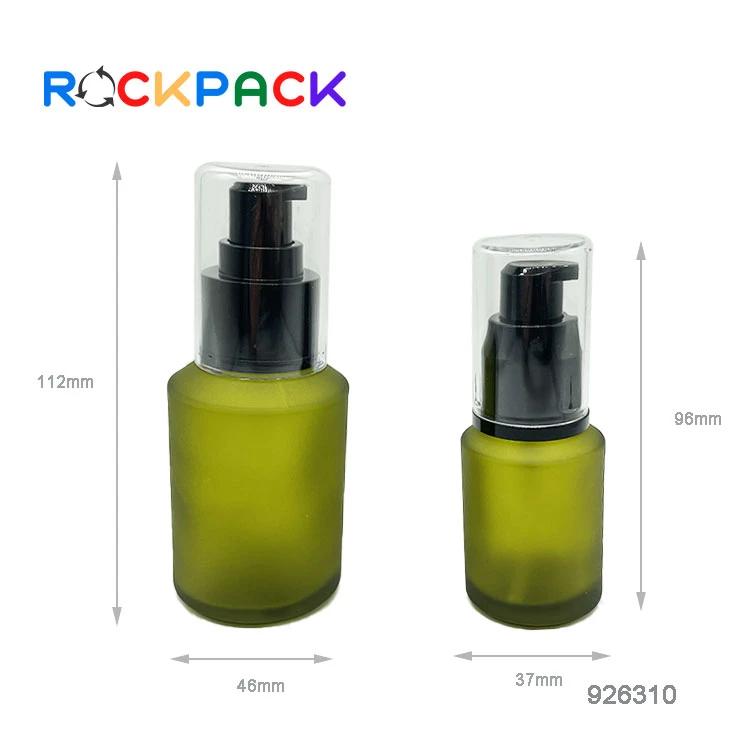 30ml 60ml Skin care cosmetic frosted green lotion pump foundation glass bottle