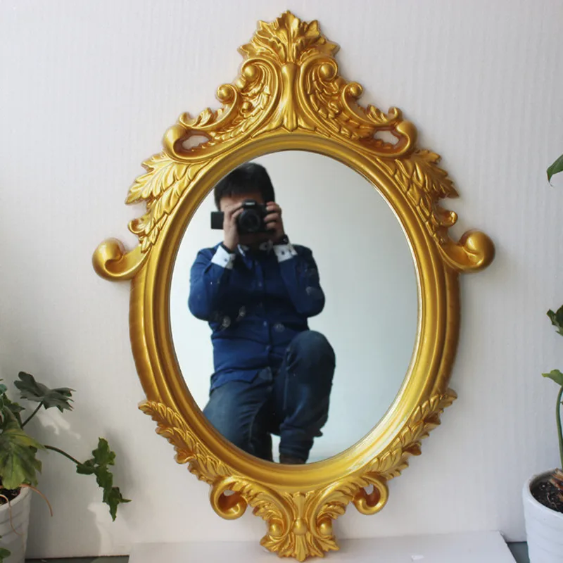 Wooden PS/PU/PVC Mirror Glass Sheet Customized Shape Luxury Retro Stylish Home Decoration Shower Bathroom Wall Mirror