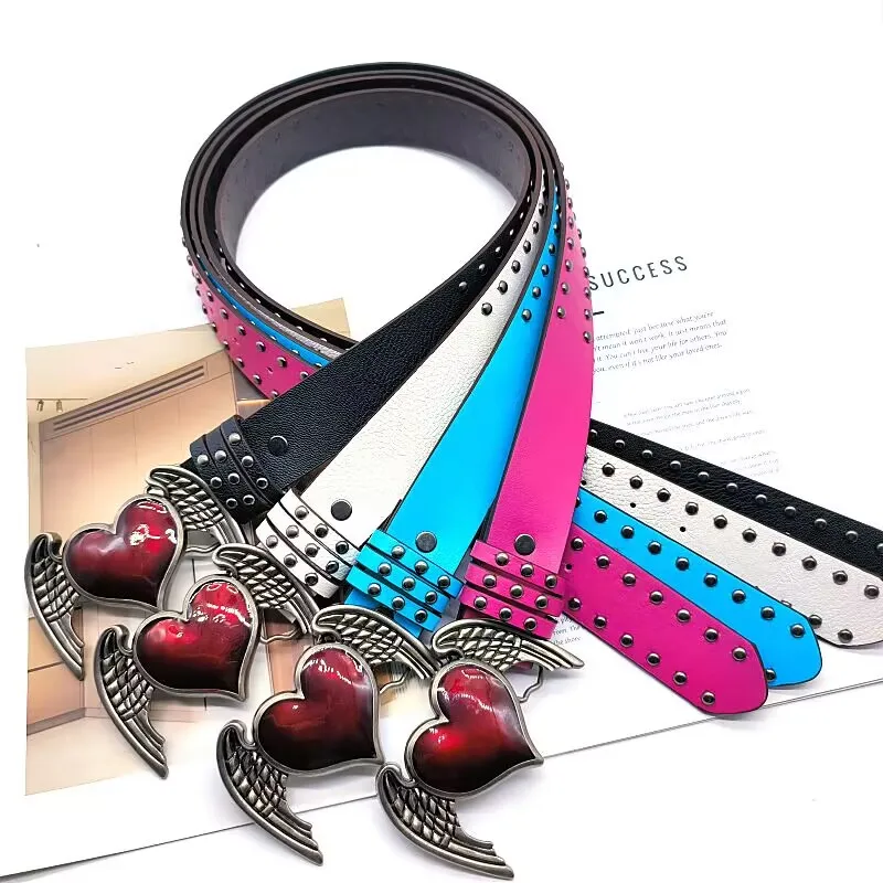 Shibuya Hip Hop y2k Spice Girl Wings Red Heart rivets inlaid with board buckle decorative belt casual with a variety of clothing