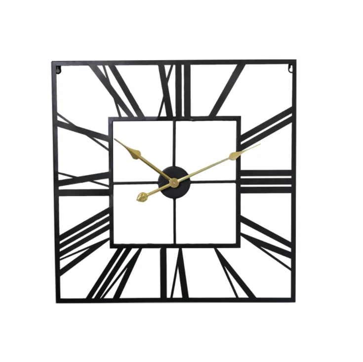 Modern Black Metal Home Decor Decorate Black Iron Square Shape Wall Clock Home Decoration