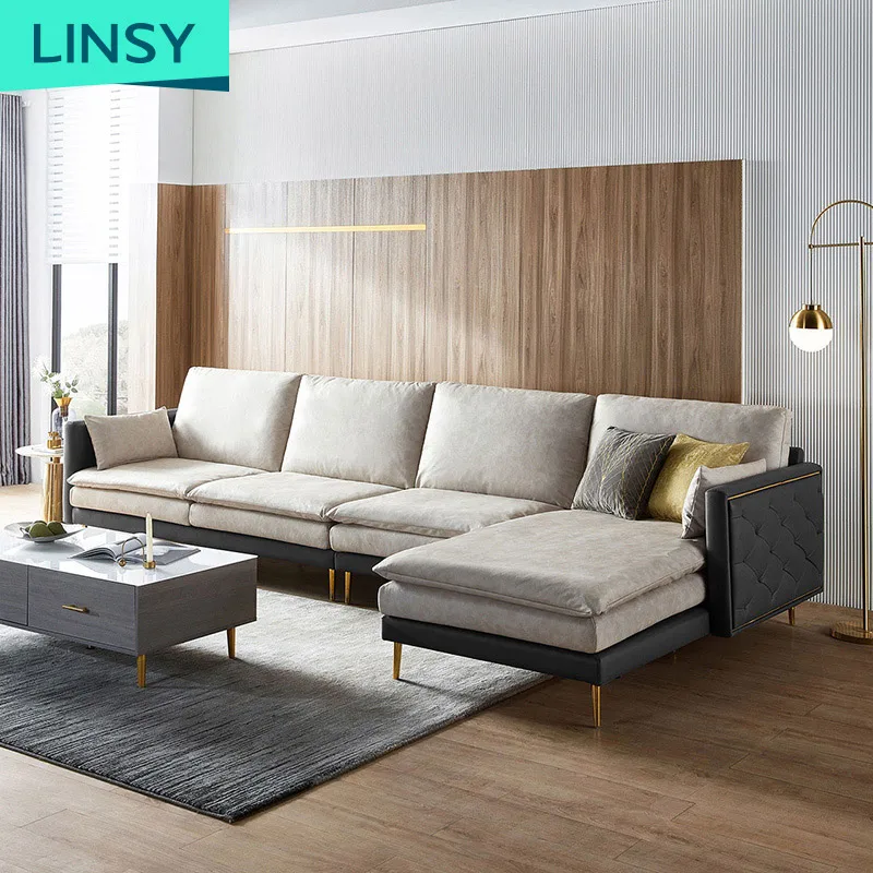 Linsy Morden Sofa Sets Living Room Furniture 3 Seat With Ottoman L Shape Sofa Modern Luxury Grey Velvet Sofas S095