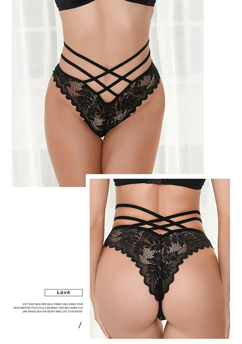 Sexy Panties Women Lace MID-Rise Solid Sexy Briefs Female Underwear Cross Strap Temptation Ladies G String Thong