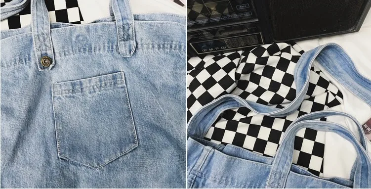 Wholesale Factory Custom Design Logo DIY Handmade Large Capacity Blank Basic Canvas Cotton Denim Tote Bag Jeans