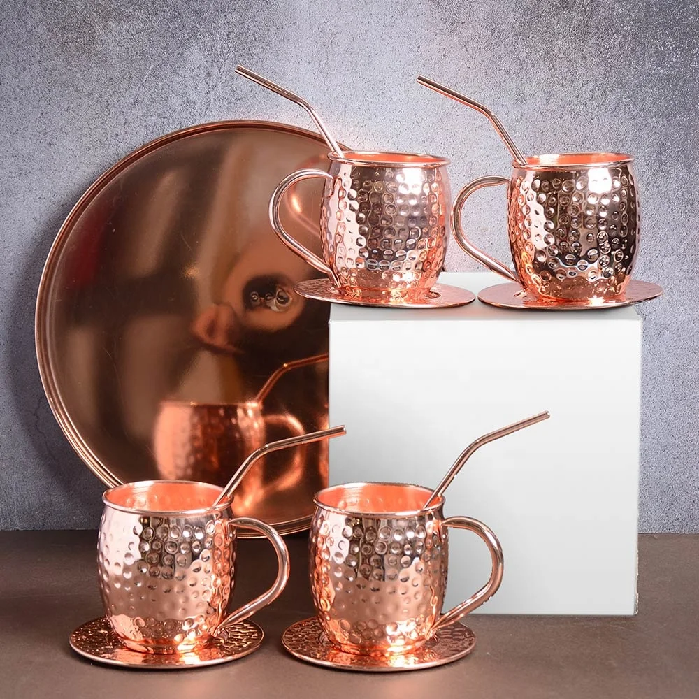 
Amazon Hot 100%Pure Copper Party Cup Brass Handle custom moscow mule copper mugs set of 4 
