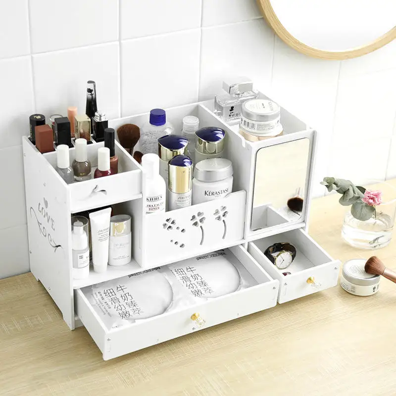 Multifunctional Luxury White Round Mirror Nordic cosmetic storage box makeup organizer with cat ears with Mirror