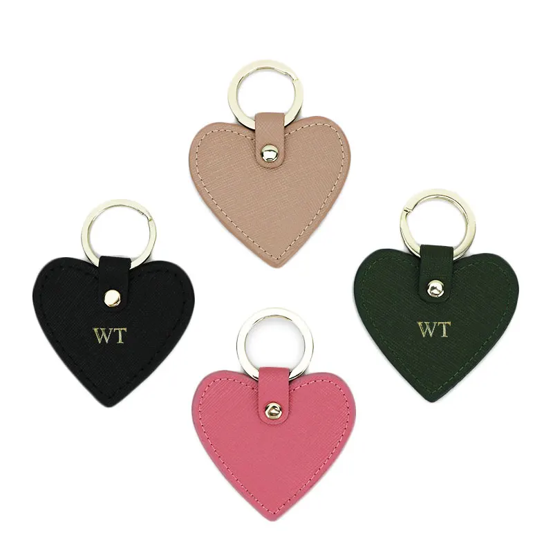 
custom monogram logo leather keyring heart shaped kechians for promotion gift 