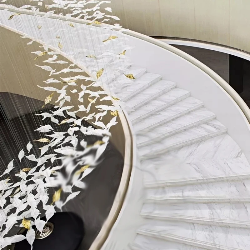  Hot Sale White and Gold Glass Leaf Chandelier Staircase Ceiling Lamps Crystal Led