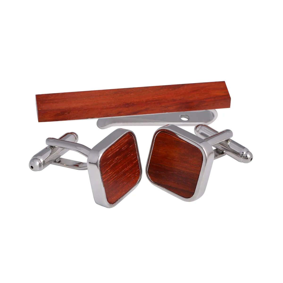Wholesale Natural Red Wood Premium Cufflinks Tie Clip Gift Set Custom Mens Business Suit Shirt Tie Bar Wedding Tuxedo Tie Pin