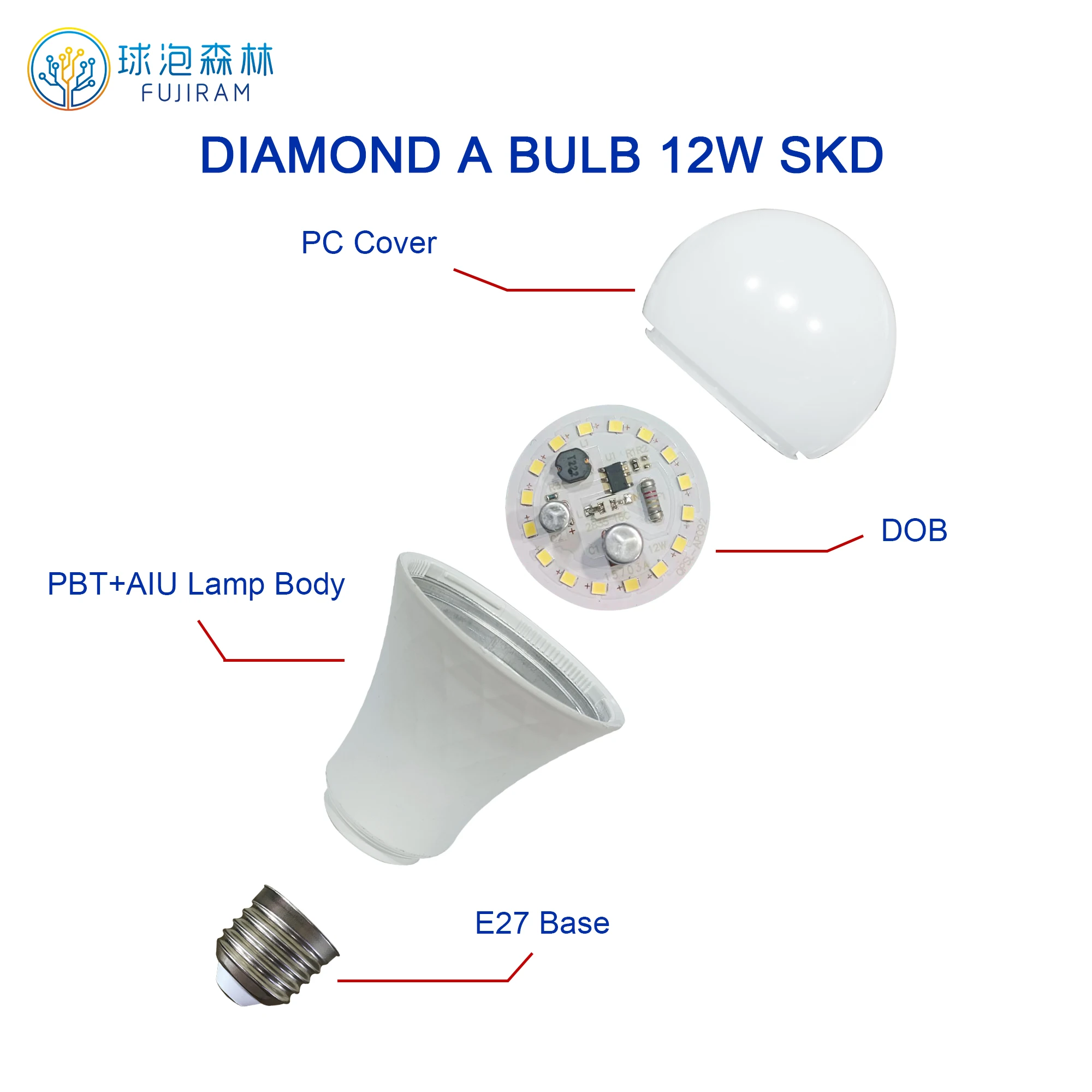 Fujiram Ce CB 165-265V 85-265V B22 E27 5W 7w 9w 12w 15w 18w led bulb raw material skd led bulb parts raw material 9w led bulb