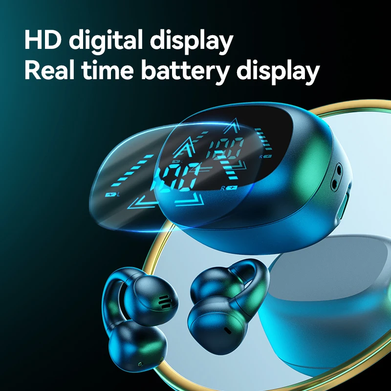 2024 new M61ear clip digital display wireless bone conduction cancelling battery Ear-clip headphones